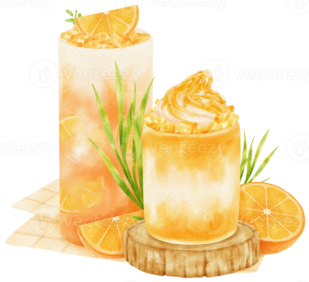 orange juice summer drink composition watercolor png