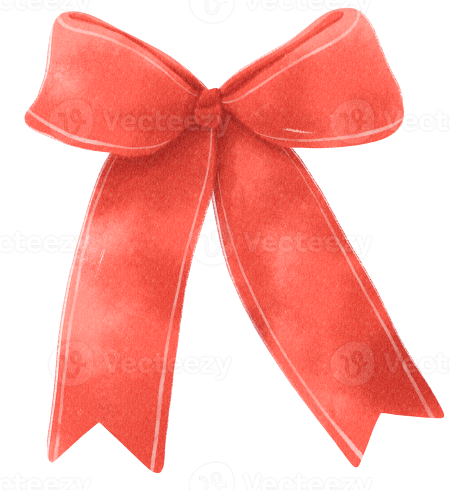 Red gift ribbon bow illustrations hand painted watercolor styles png