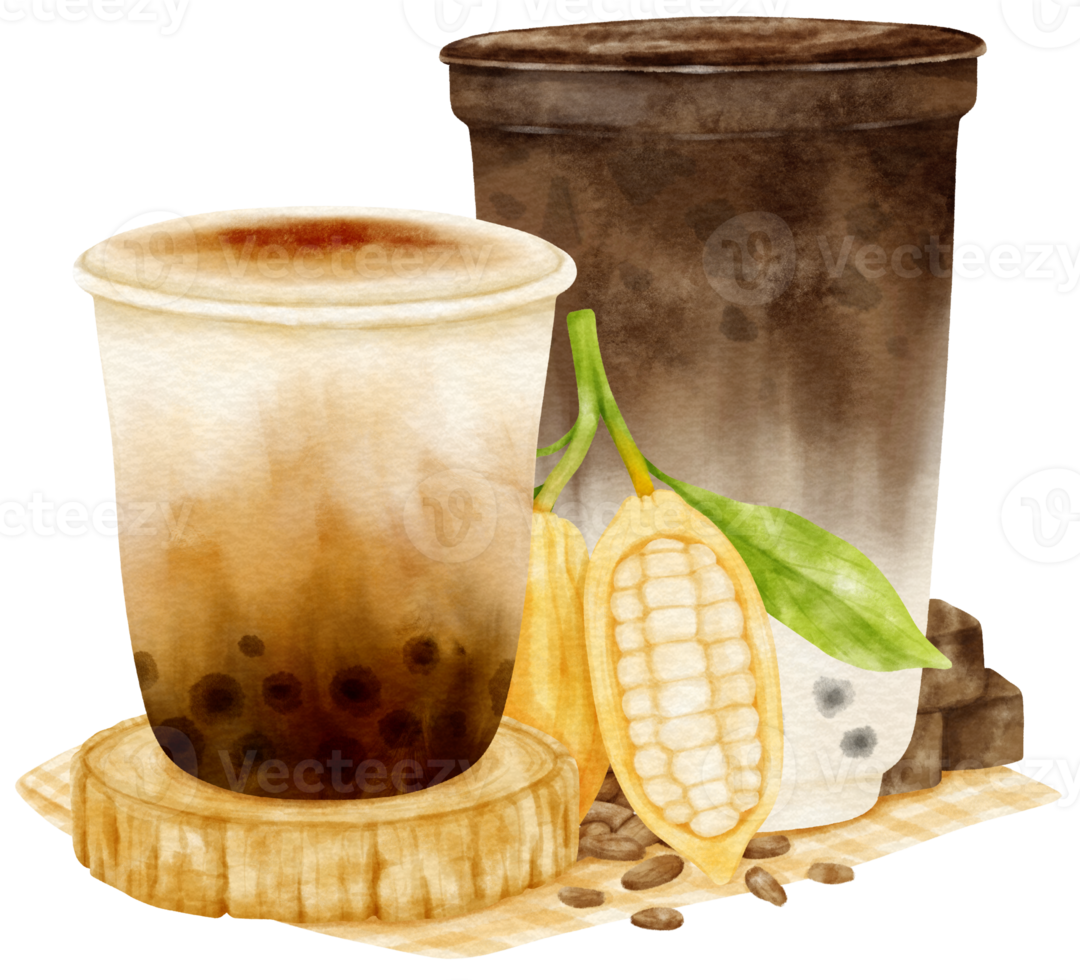 chocolate bubble tea drink composition watercolor png