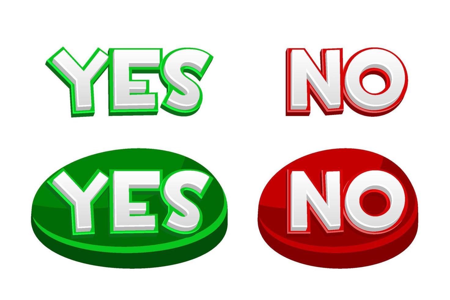 Yes or no buttons, icons for ui games. Vector illustration set of variation round buttons.