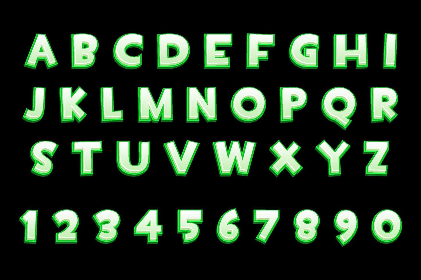 3d green neon alphabet and numbers for ui games, text. vector
