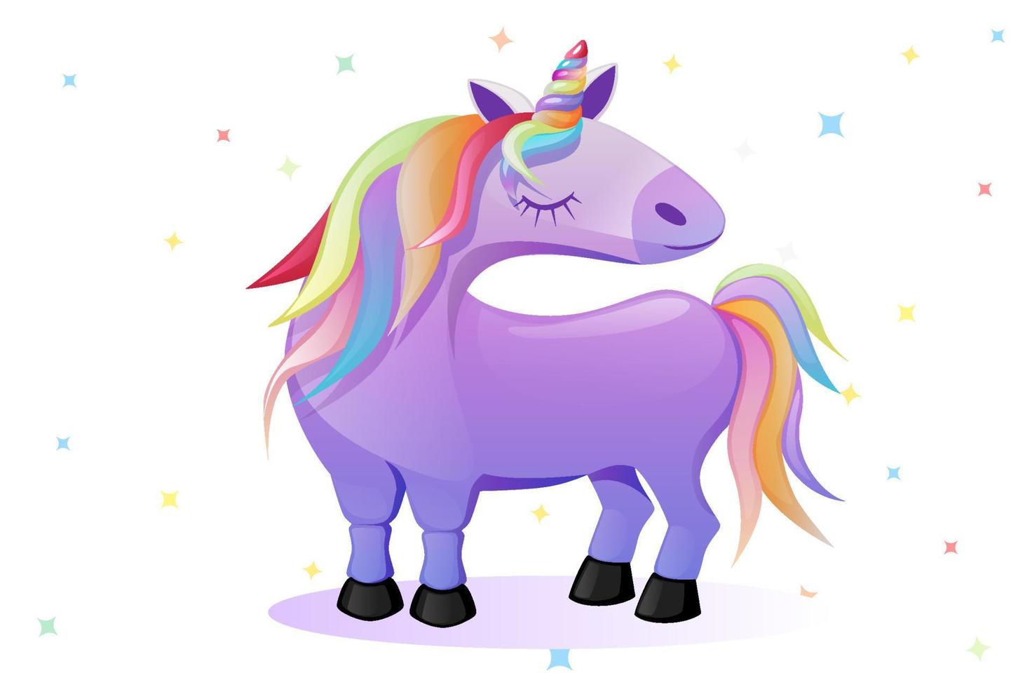 unicornio rosa de dibujos animados, lindo caballo sobre un fondo de estrellas. vector