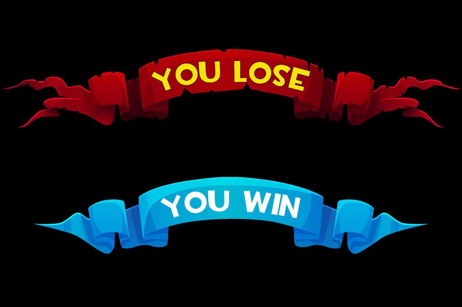 You lose, win, Defeat inscriptions on the award ribbons for the game ui. vector
