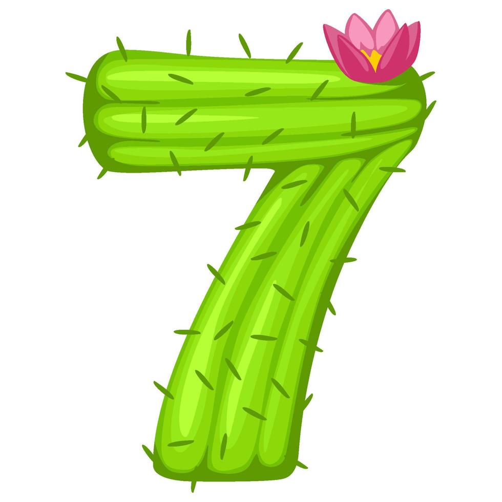 cactus de dibujos animados número 7 con fuente de flores números para  niños. figura verde sietecactus de dibujos animados número 7 con fuente de  flores números para niños. figura verde siete 9660783