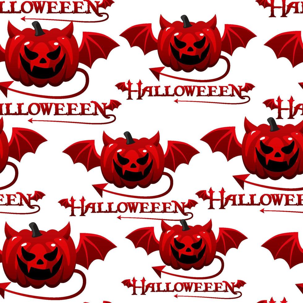 seamless pattern with devil halloween pumpkin with wings. vector