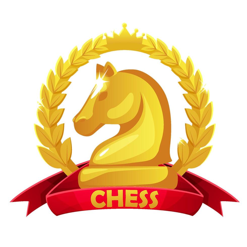 Chess icon with knight chess figure and red ribbon for chess strategy board game vector