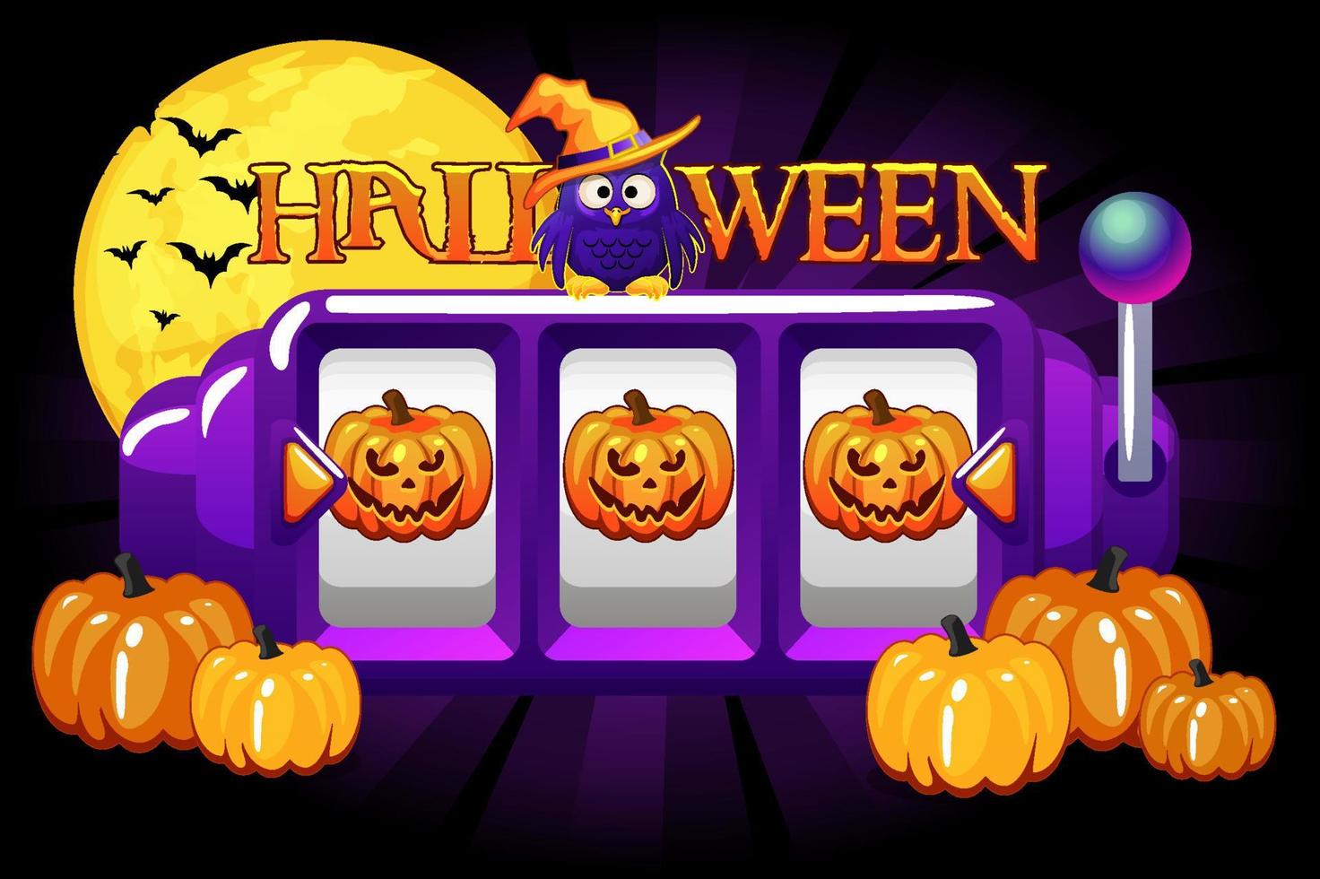 Halloween Slot Machine, pumpkin jackpot, lucky bonus for ui game. vector