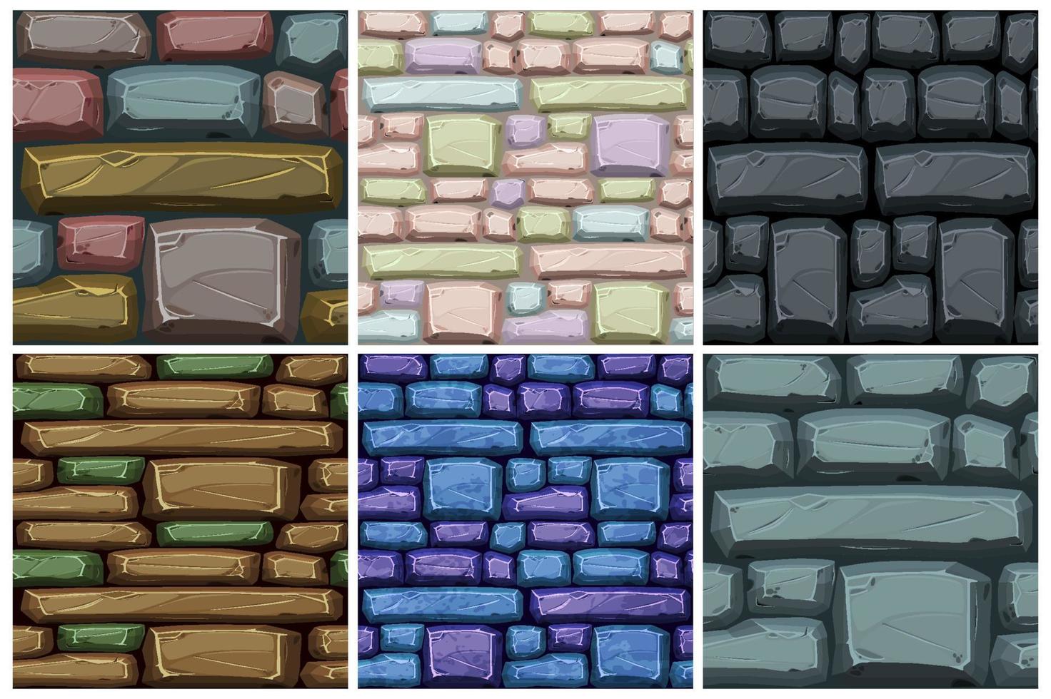 adoquines textura sin costuras, patrón de caminos multicolores para papel tapiz. ilustración vectorial establecer fondo de piedra para la interfaz de usuario del juego. vector