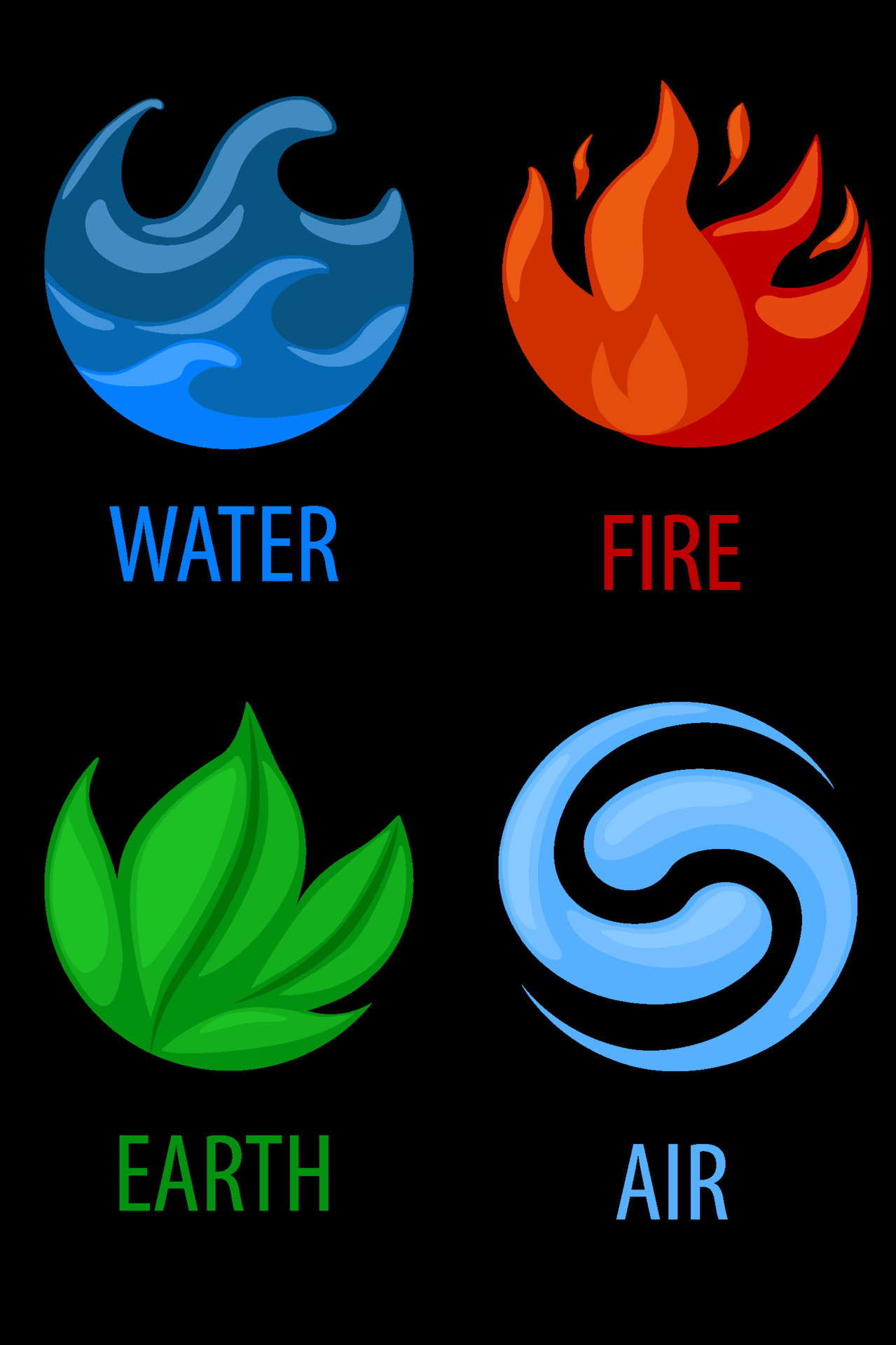 4 elements nature, art icons water, earth, fire, air for the game. 9660806  Vector Art at Vecteezy