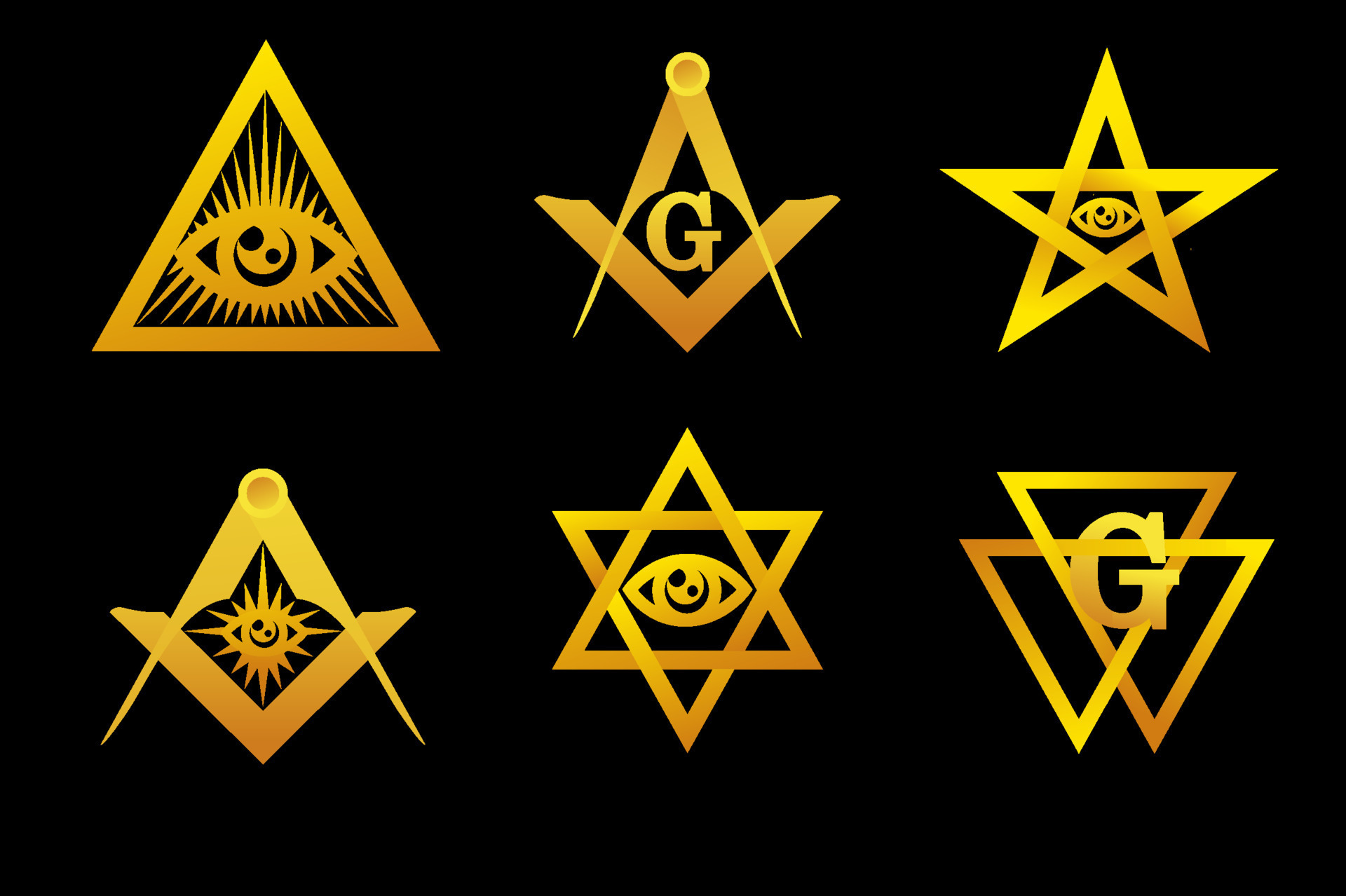 Set Masonic symbol. Vector Golden flat icons. 9660807 Vector Art at