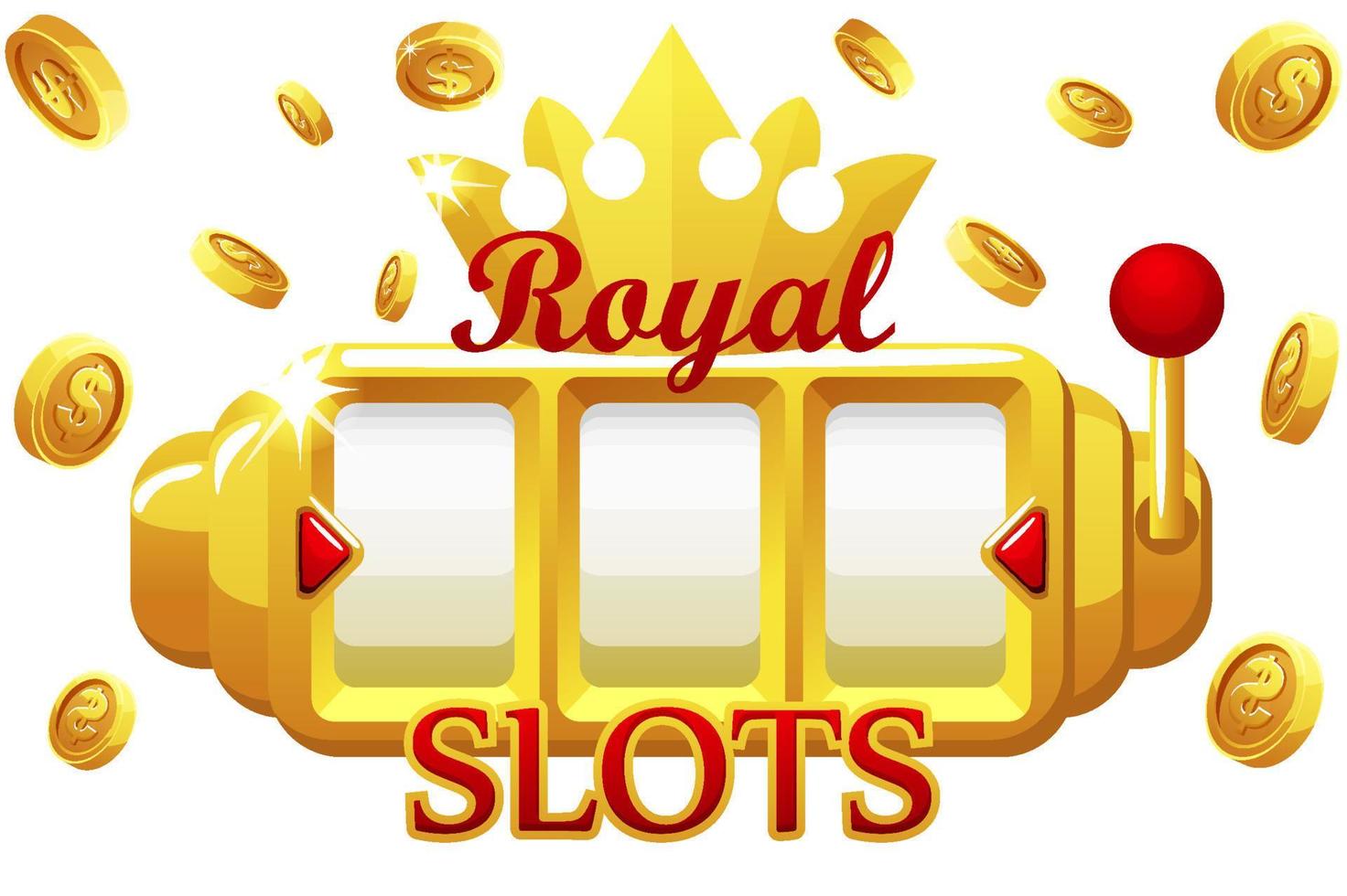Royal Gold Slot Machine, jackpot bonus coins with crown for ui game. Explosion of coins vector