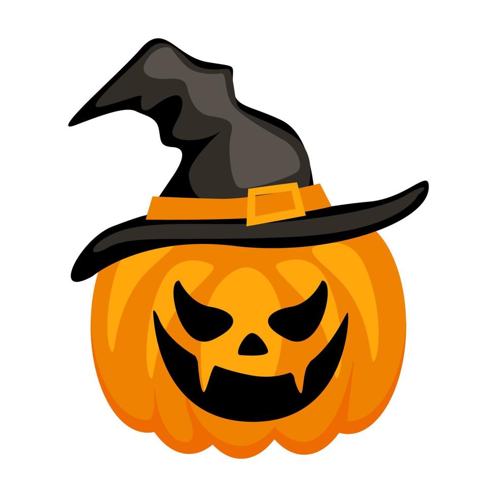 Halloween pumpkin in a hat, vector cartoon Character. October holiday