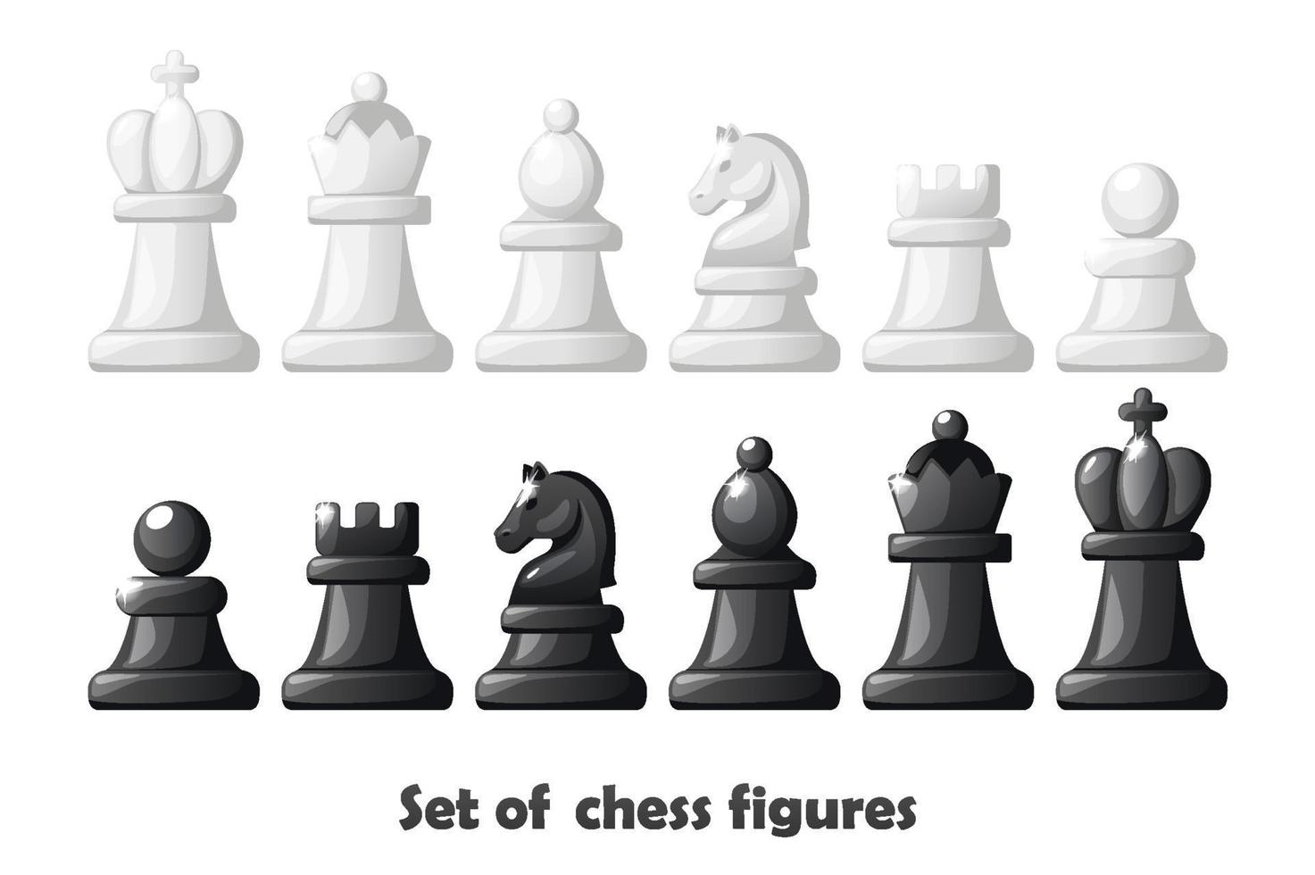 Chess figures for chess strategy board game. Vector Black and white set chess figures