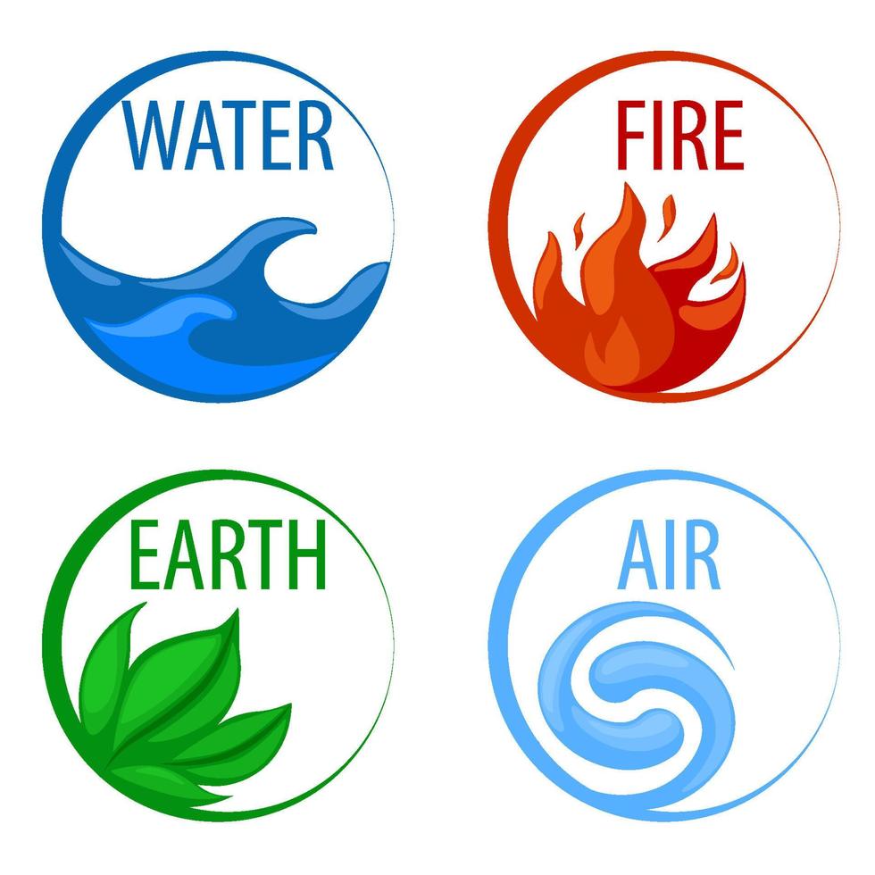 4 elementos naturaleza, iconos agua, tierra, fuego, aire para el juego.  9660842 Vector en Vecteezy