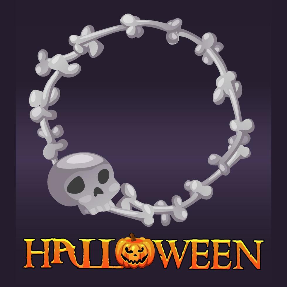 Halloween bones avatar frame, scary skull for ui game. vector