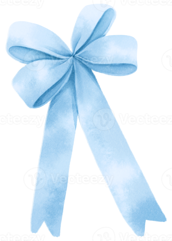 Blue gift ribbon bow illustrations hand painted watercolor styles png