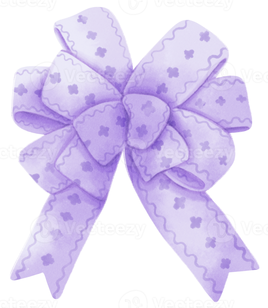 Purple gift ribbon bow illustrations hand painted watercolor styles png