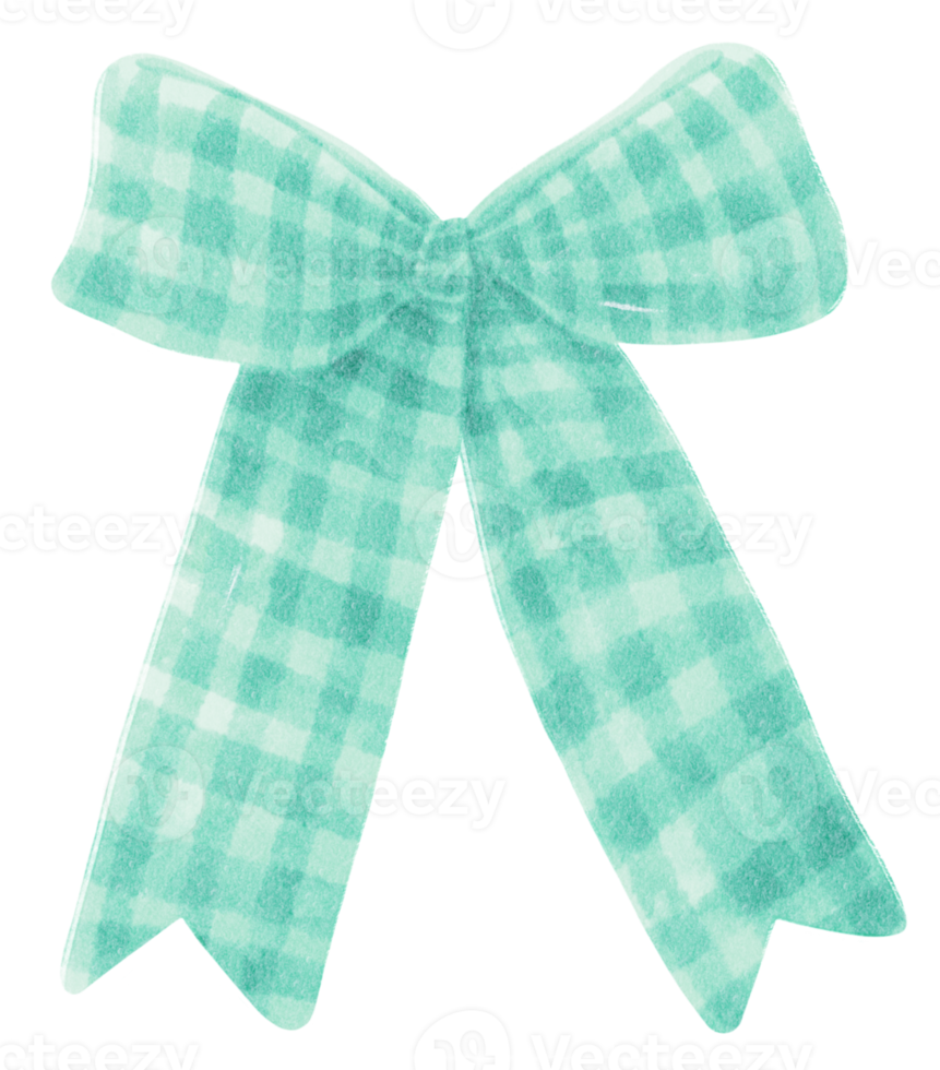 Spring green with Checkered gift ribbon bow illustrations hand painted watercolor styles png