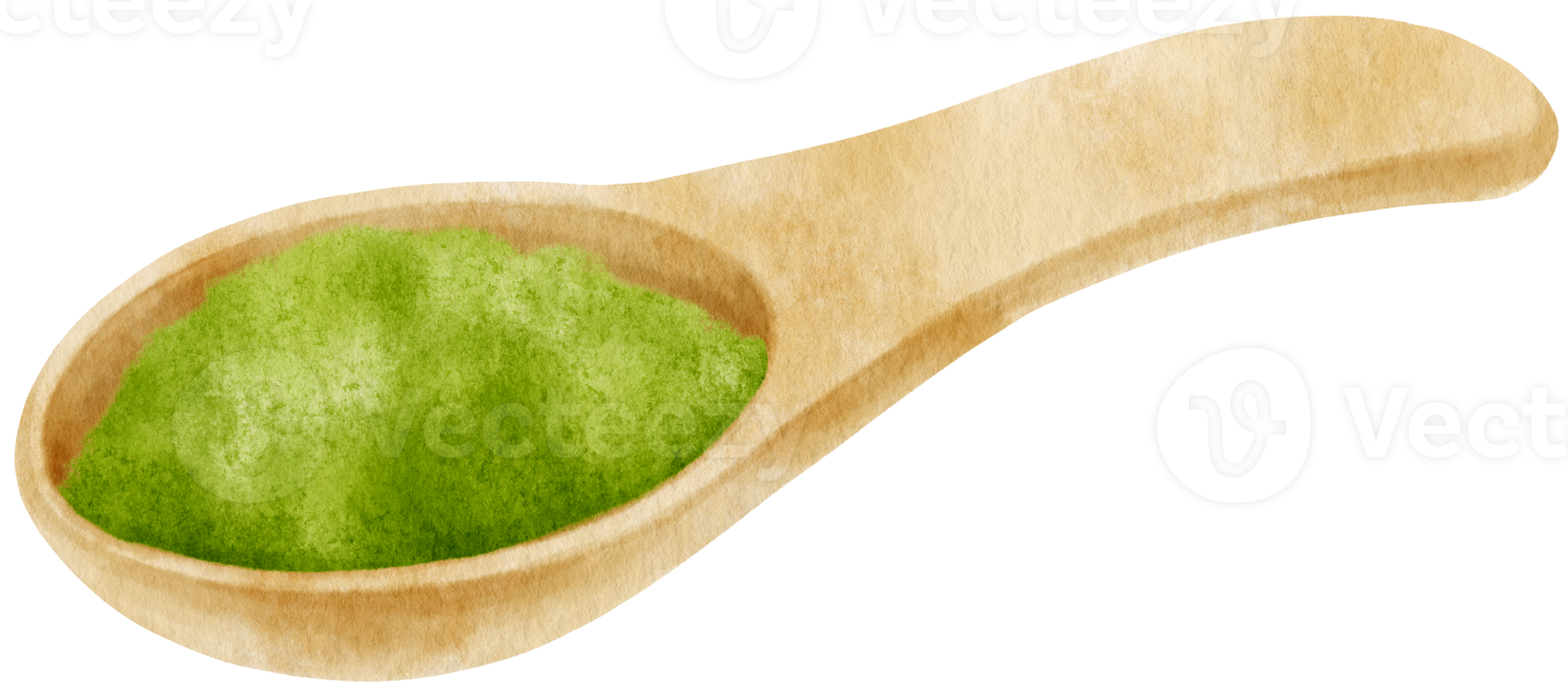 green tea matcha powder in wooden spoon watercolor png