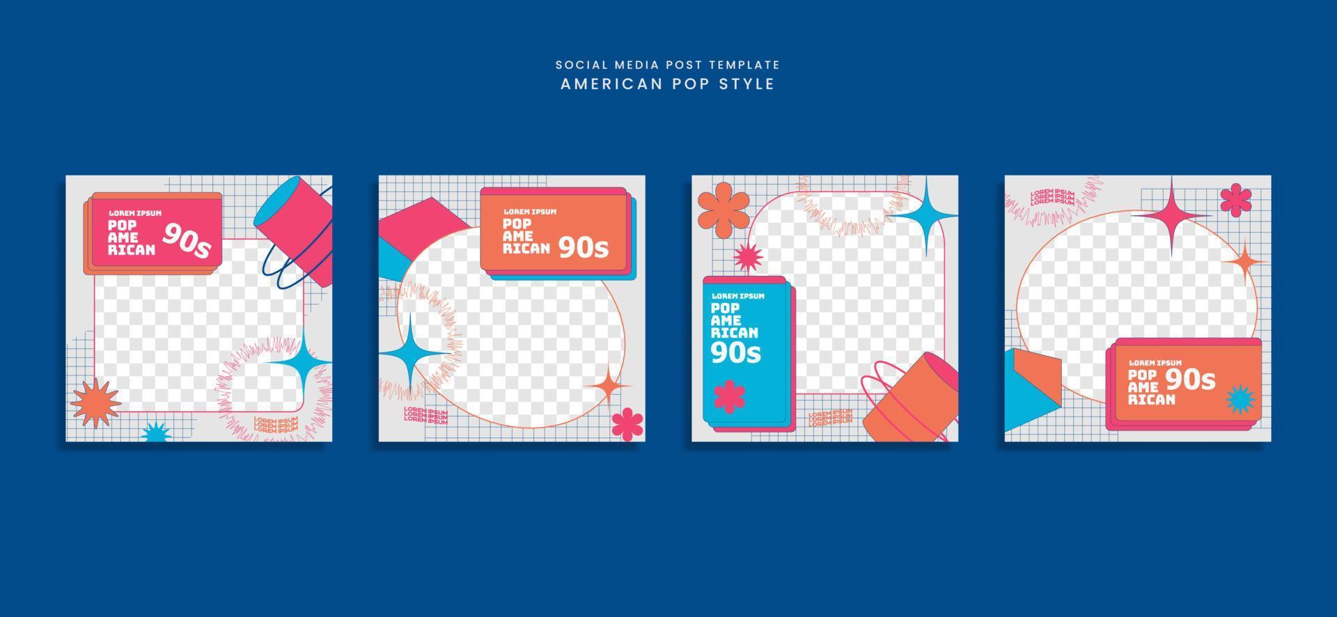 American pop 90s style social media template vector