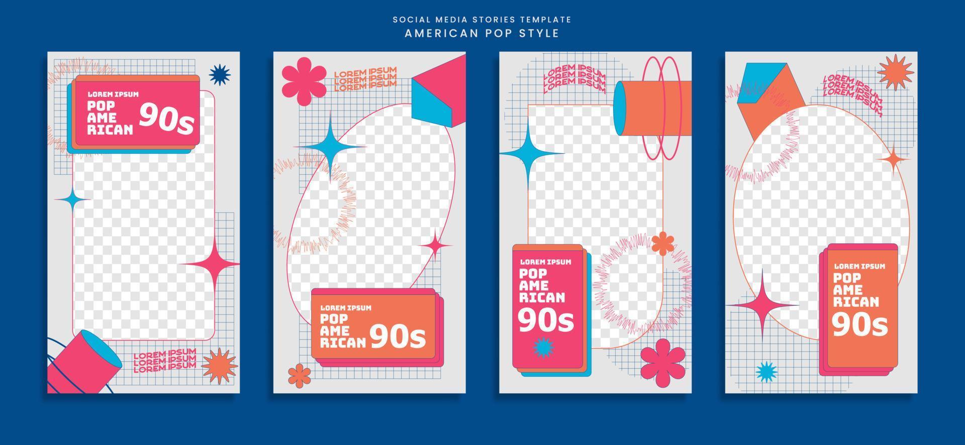 American pop 90s style social media template vector