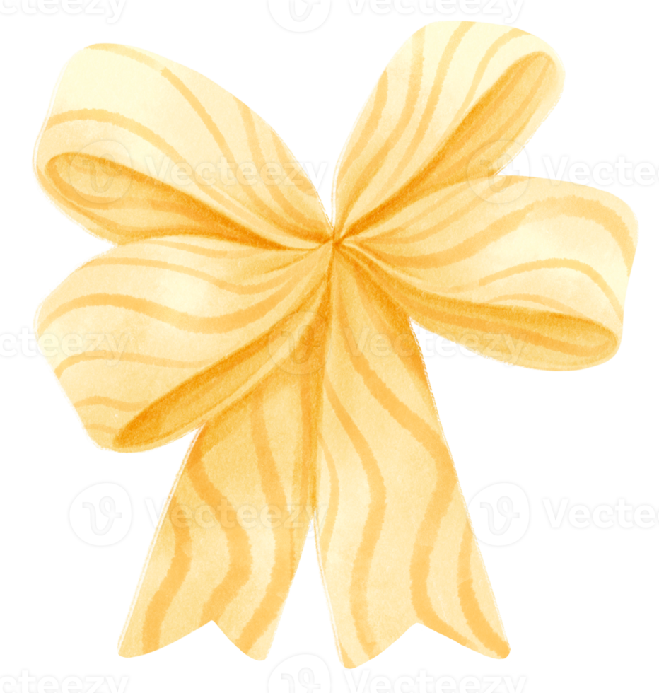 Yellow gift ribbon bow illustrations hand painted watercolor styles png