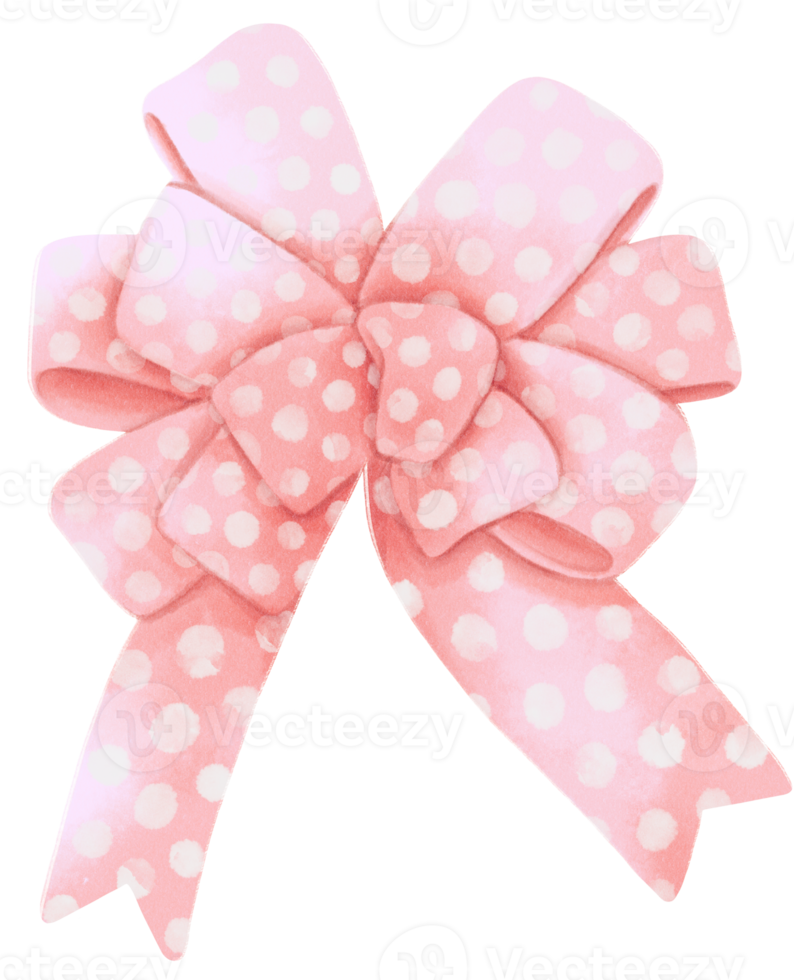 Pink with Polka dot gift ribbon bow illustrations hand painted watercolor styles png