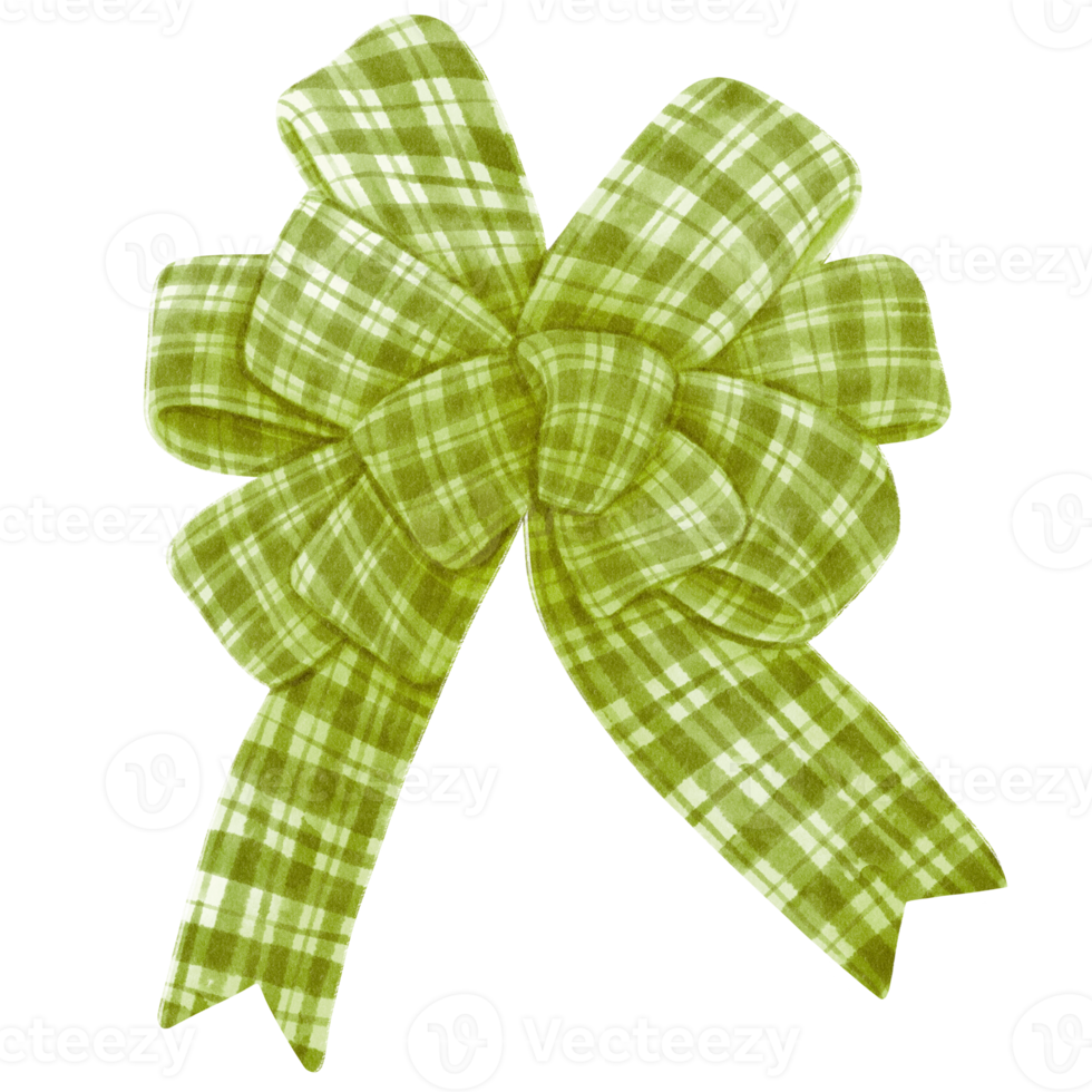 Green with Checkered gift ribbon bow illustrations hand painted watercolor styles png