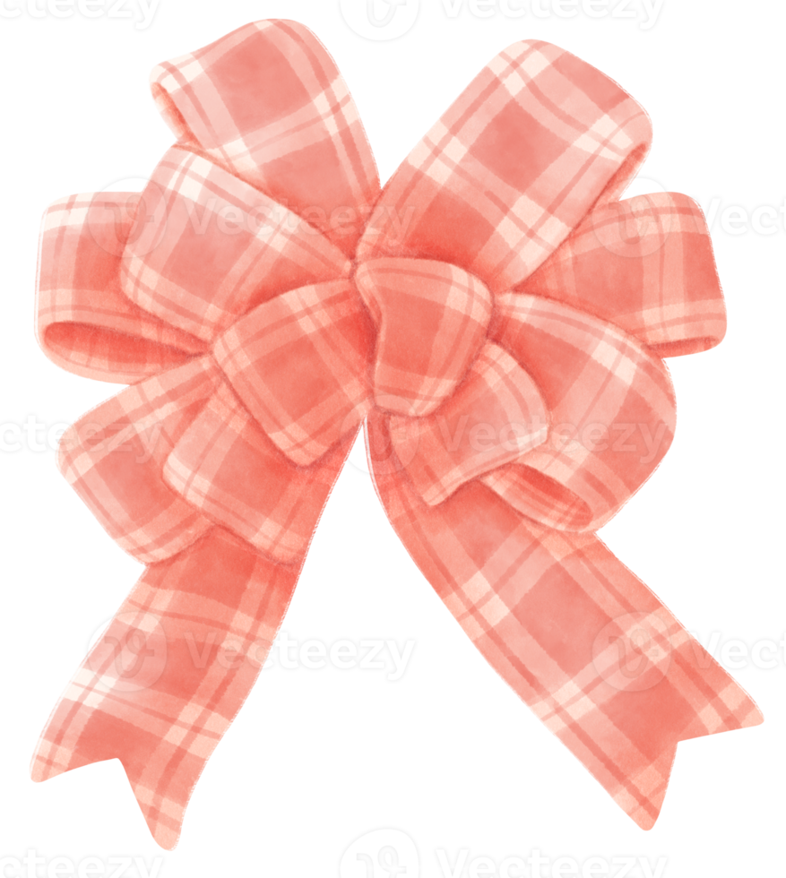 Pink with Checkered  gift ribbon bow illustrations hand painted watercolor styles png