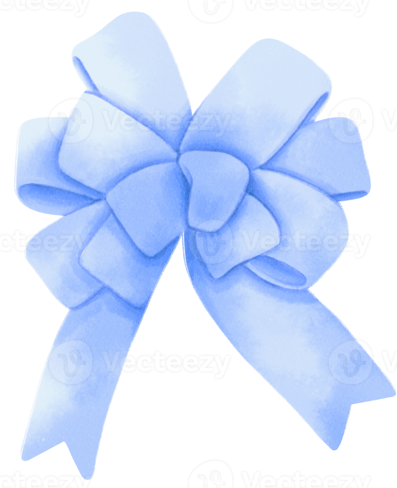 Blue gift ribbon bow illustrations hand painted watercolor styles png