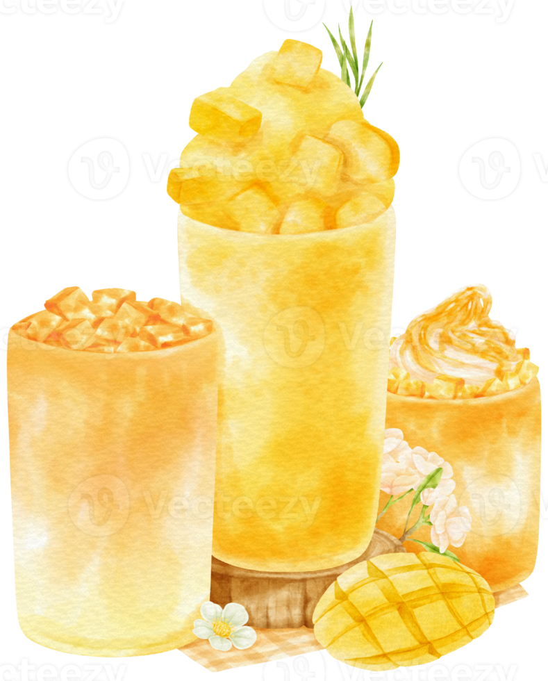 batido de mango verano bebida composición acuarela png