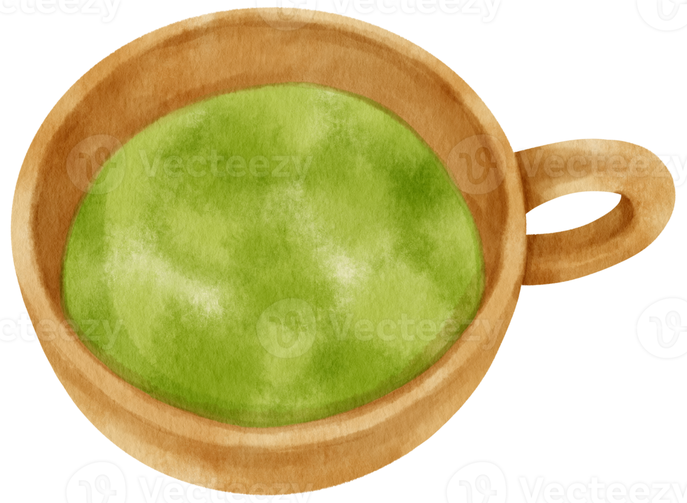 hot green tea matcha in cup watercolor illustration png