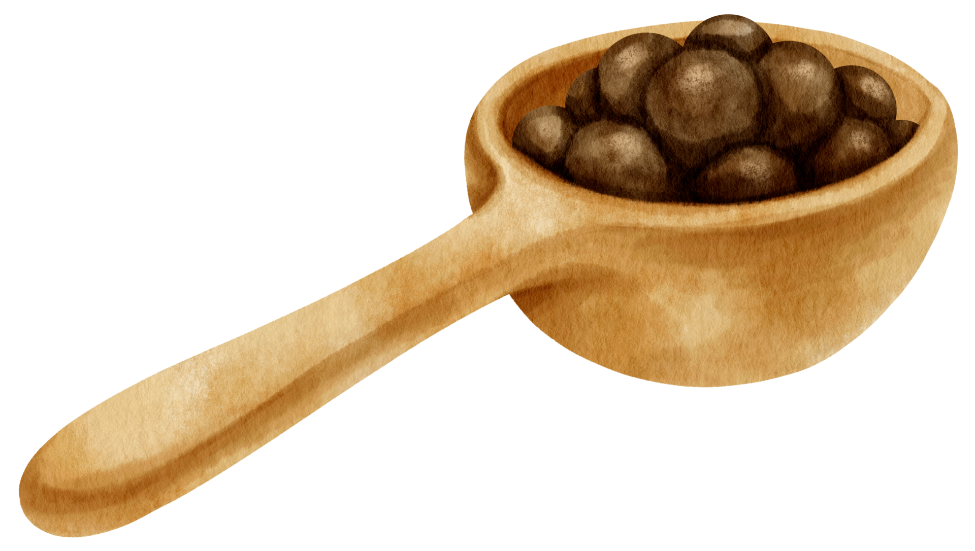Wooden scoop with bubble tea watercolor illustration 9661412 PNG