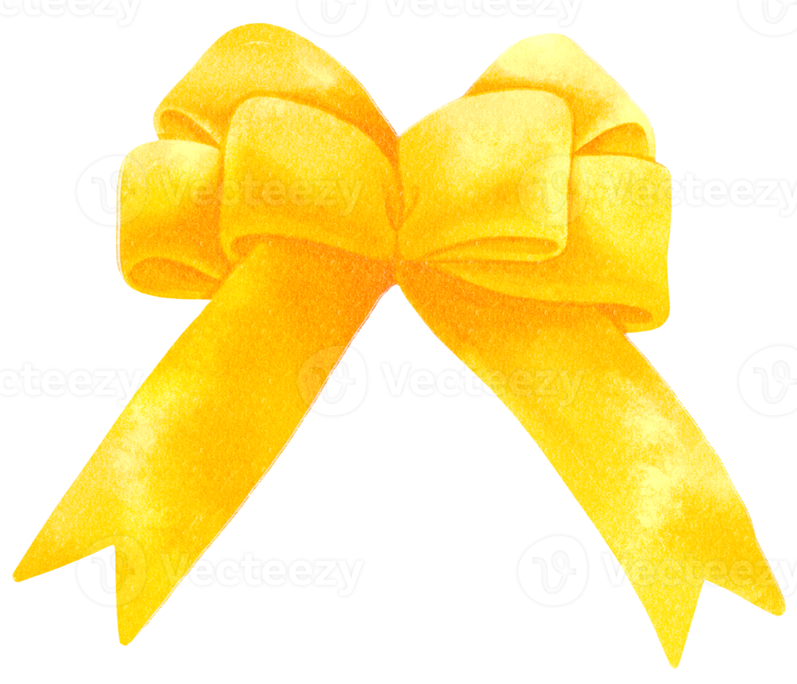 Yellow gift ribbon bow illustrations hand painted watercolor styles png