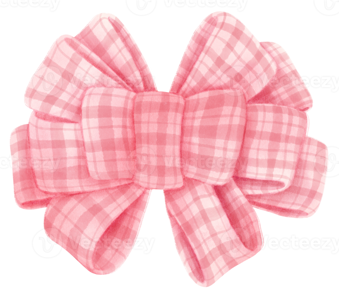 Pink with Checkered gift ribbon bow illustrations hand painted watercolor styles png