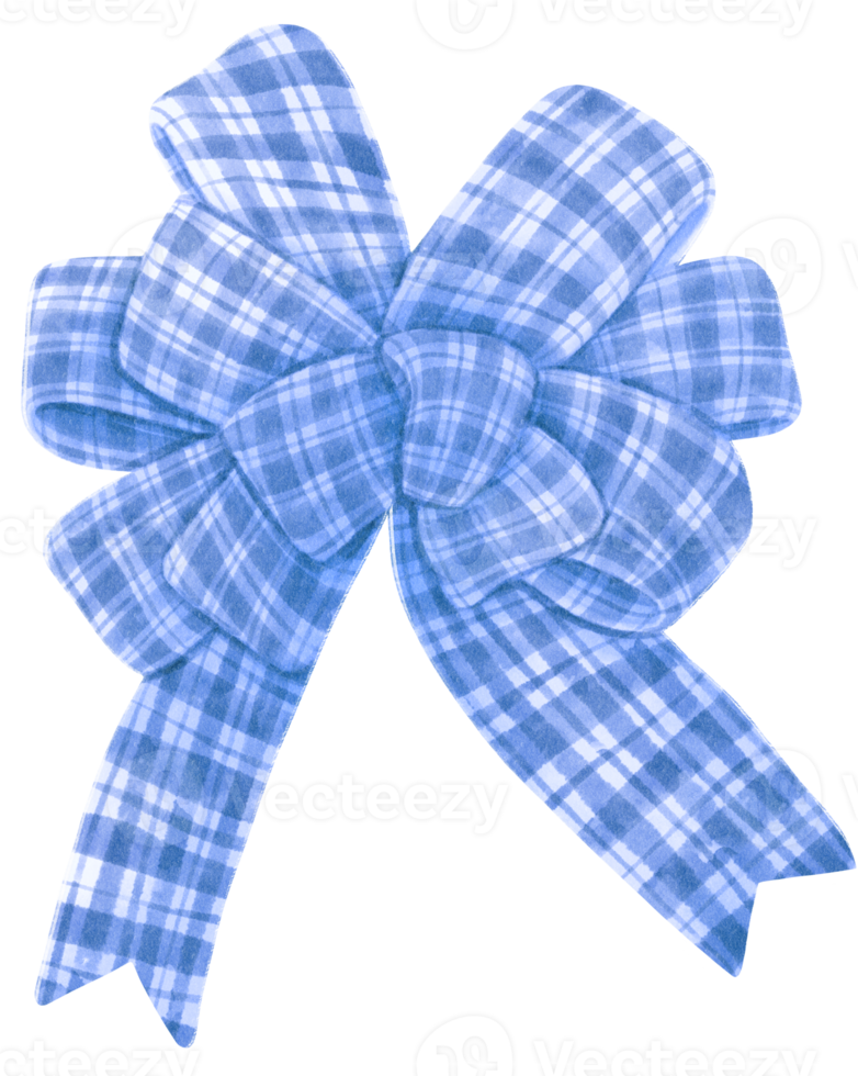 Blue with Checkered  gift ribbon bow illustrations hand painted watercolor styles png