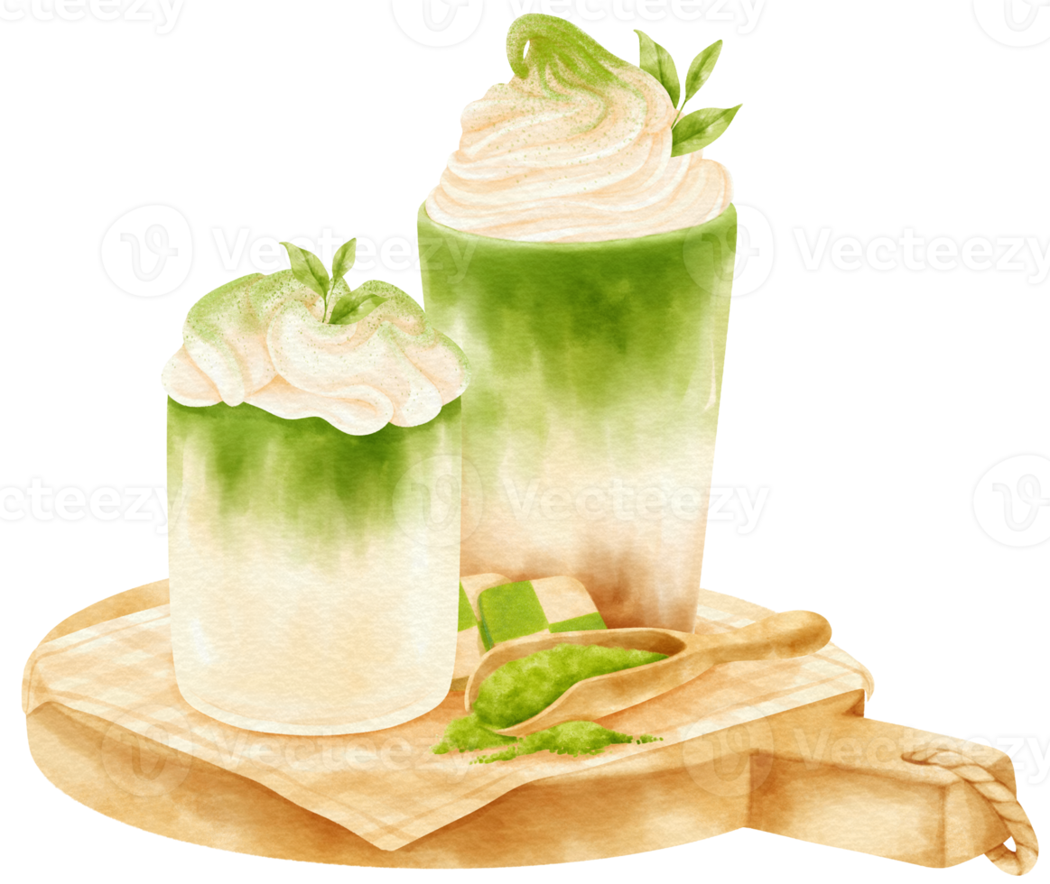 tè verde matcha latte bevanda composizione acquerello png