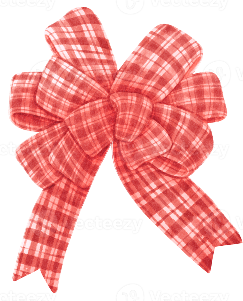Red with Checkered  gift ribbon bow illustrations hand painted watercolor styles png