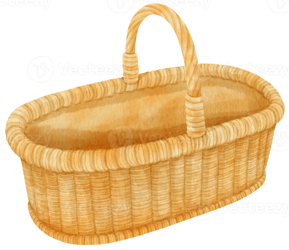 Watercolor wicker basket illustration png