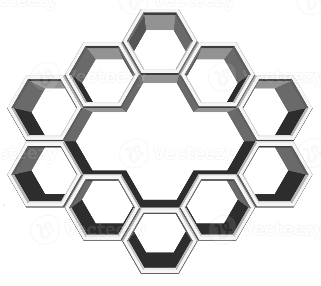 El bloque hexagonal 3ds se alinea con muchas formas, un bloque en blanco para agregar su texto o redacción png