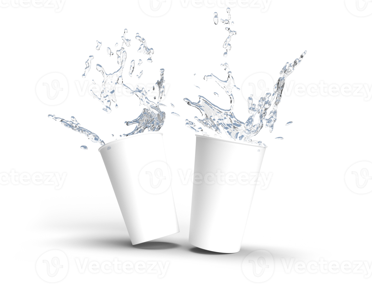 3d rendering image of 2 cups and water splash png