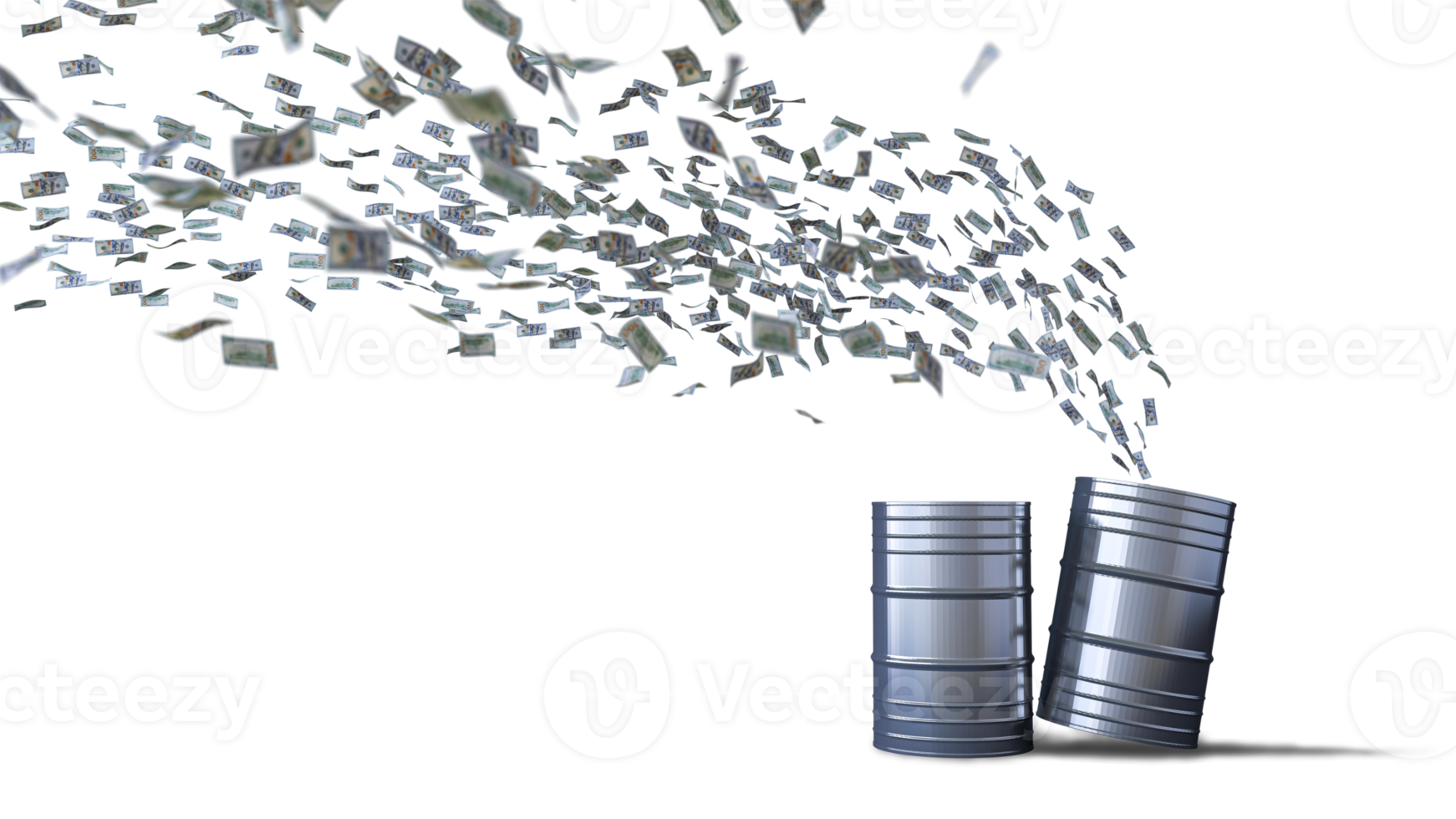 Modell eines 3D-Rendering-Bildes von 100-Dollar-Banknoten, die zum Öltank fliegen png