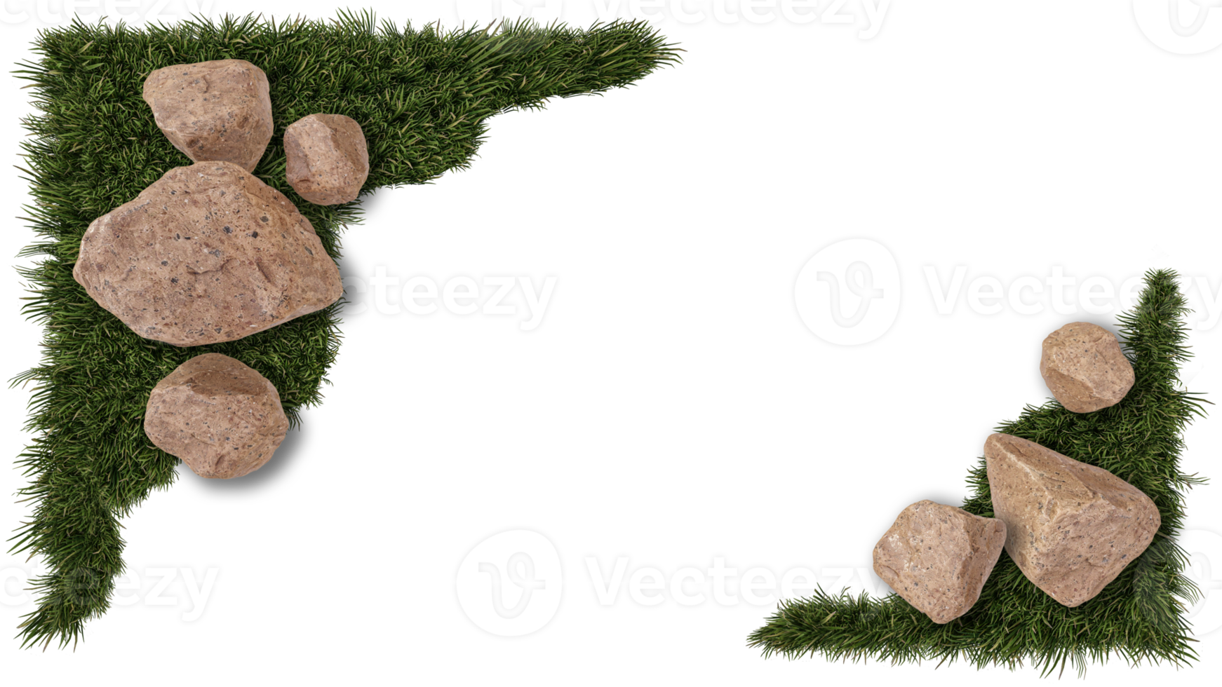 A 3d rendering image of stones place on grass field png