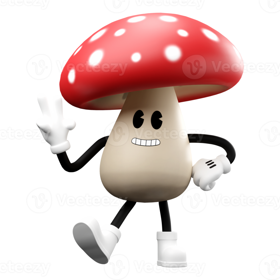 champignon de dessin animé 3d doodle png