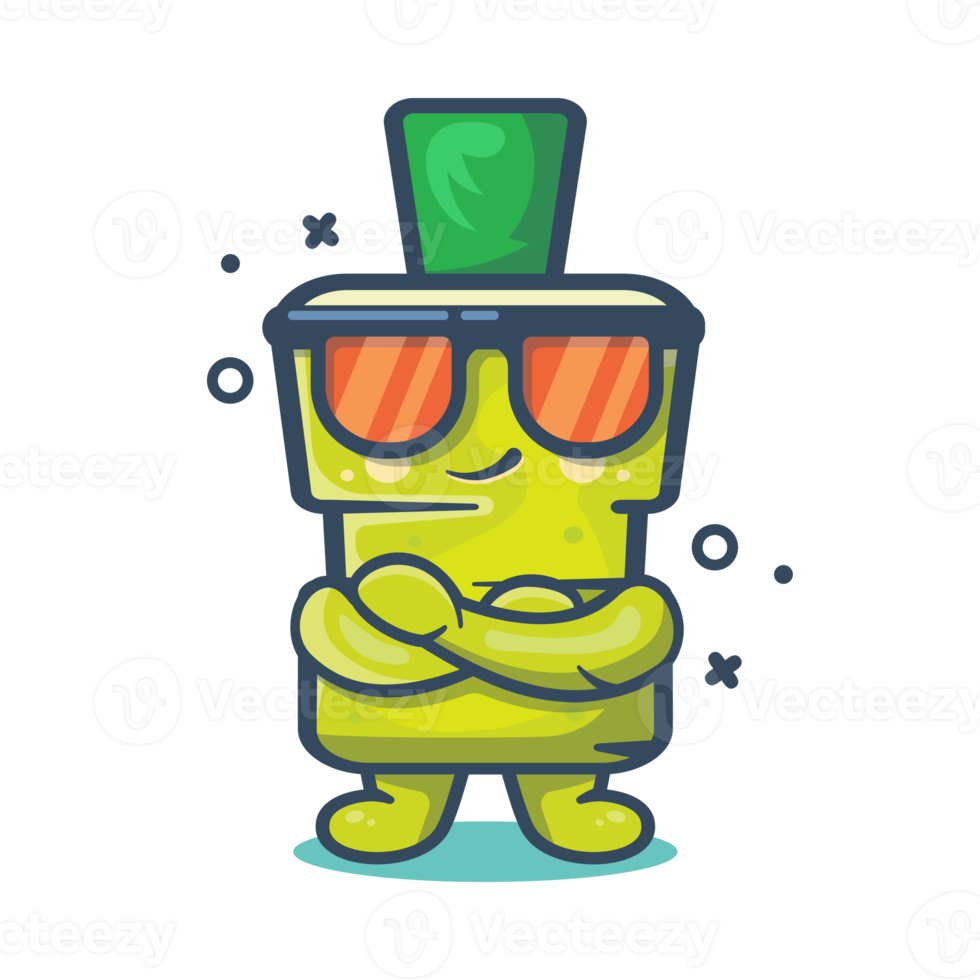 mascotte de personnage de bouteille de rince-bouche dentaire cool avec expression cool dessin animé isolé dans un style plat png