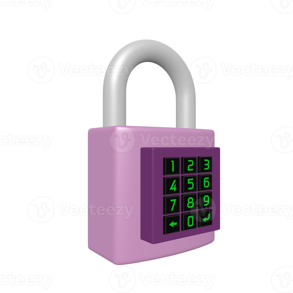 Digital padlock illustration 3D image isolated transparent background png