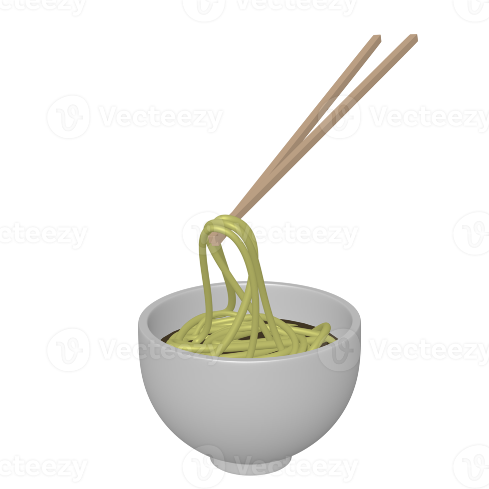 ciotola di noodle con illustrazione di bacchette immagine 3d isolato sfondo trasparente png