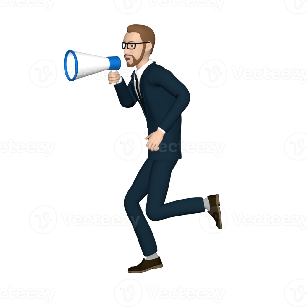 Businessman character holding megaphone illustration 3D image transparent background png