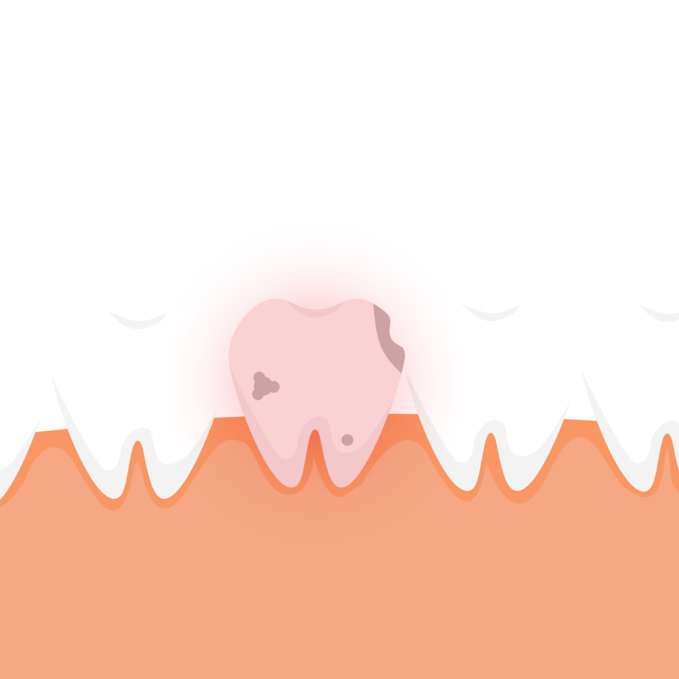 mauvaise dent blessée avec vecteur d'effet de lueur de danger rouge. un vecteur de dent morte avec un effet de lueur rouge. une dent morte avec vecteur de concept d'éléments infographiques dentaires de cavités. une dent avec des caries qui font mal. png