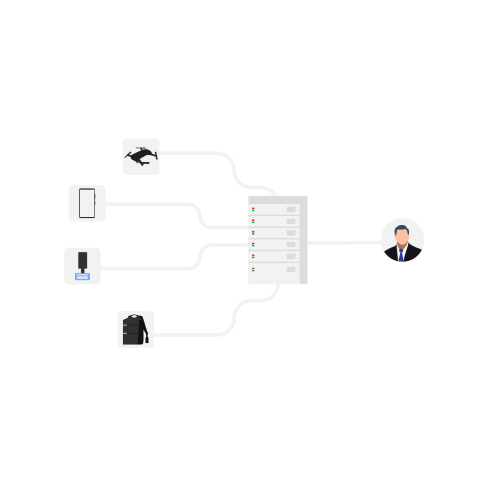 Online business concept with products and a businessman flat design. Running an online shop and earning money concept. Selling products online and digital payment system vector. png